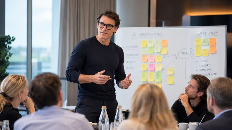 Karl Lillrud running an AI opportunities workshop with a leadership team