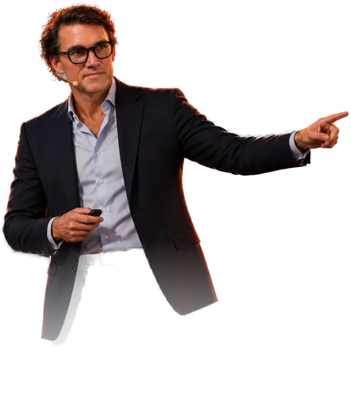 Karl Lillrud pointing toward the speaker budget calculator