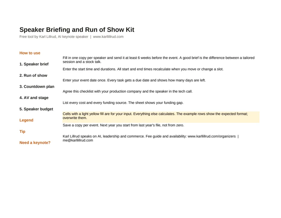Page 2 of Speaker Briefing and Run of Show Kit