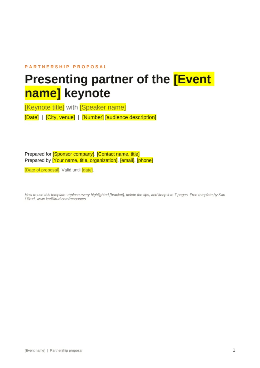 Page 2 of Keynote Sponsor Proposal Template