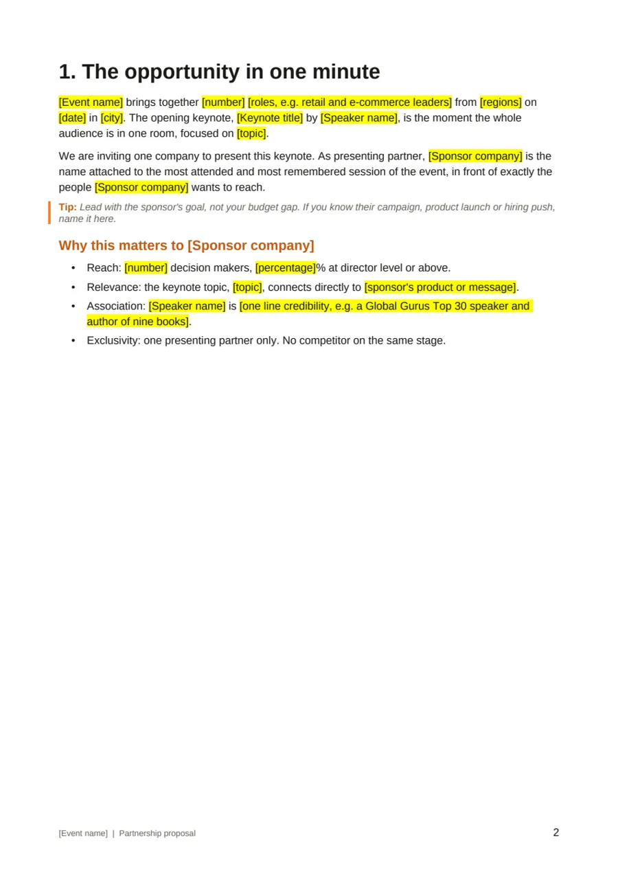 Page 3 of Keynote Sponsor Proposal Template