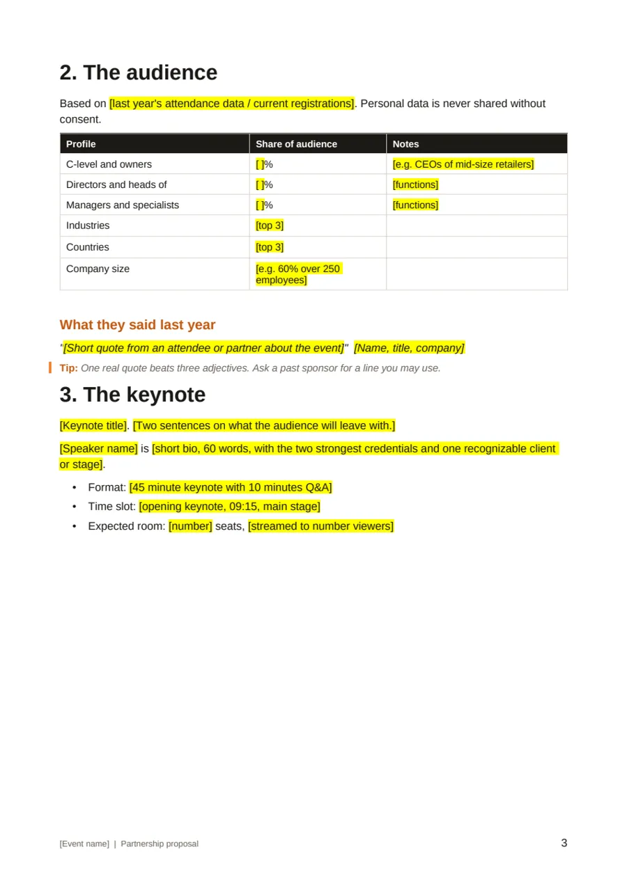 Page 4 of Keynote Sponsor Proposal Template